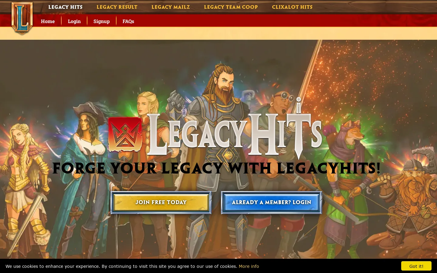 LegacyHits Homepage screenshot