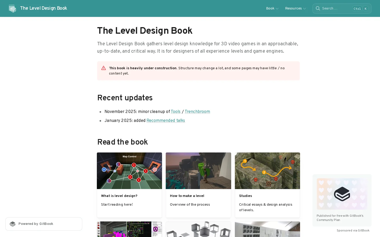 The Level Design Book Homepage screenshot