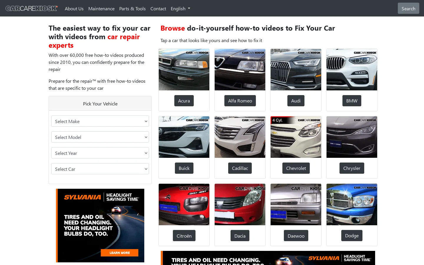 CarCareKiosk Homepage screenshot