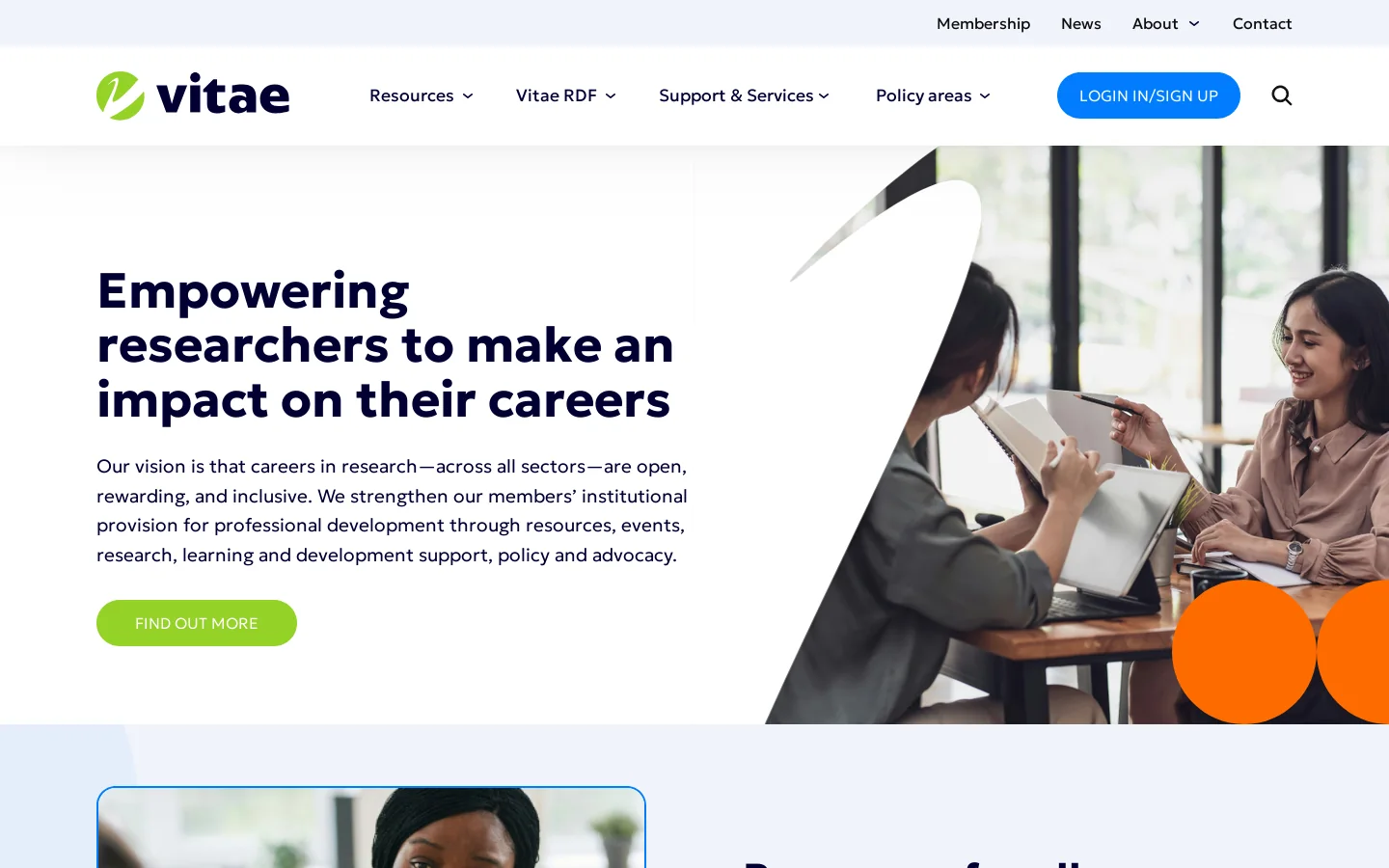 Vitae Homepage screenshot