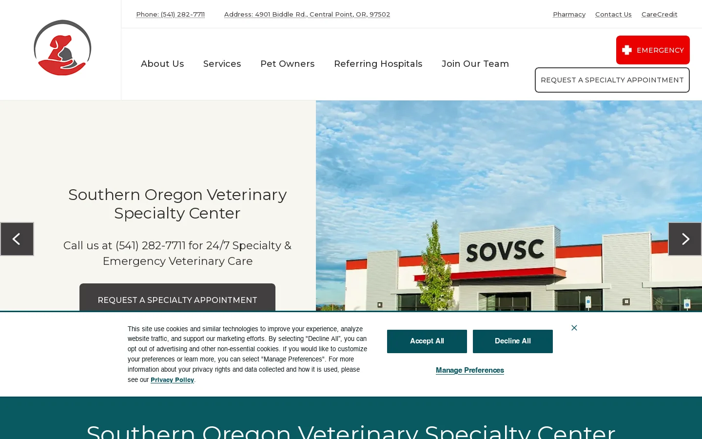 Animal Hospital in Central Point, OR. | Southern Oregon Veterinary Specialty Center Homepage screenshot
