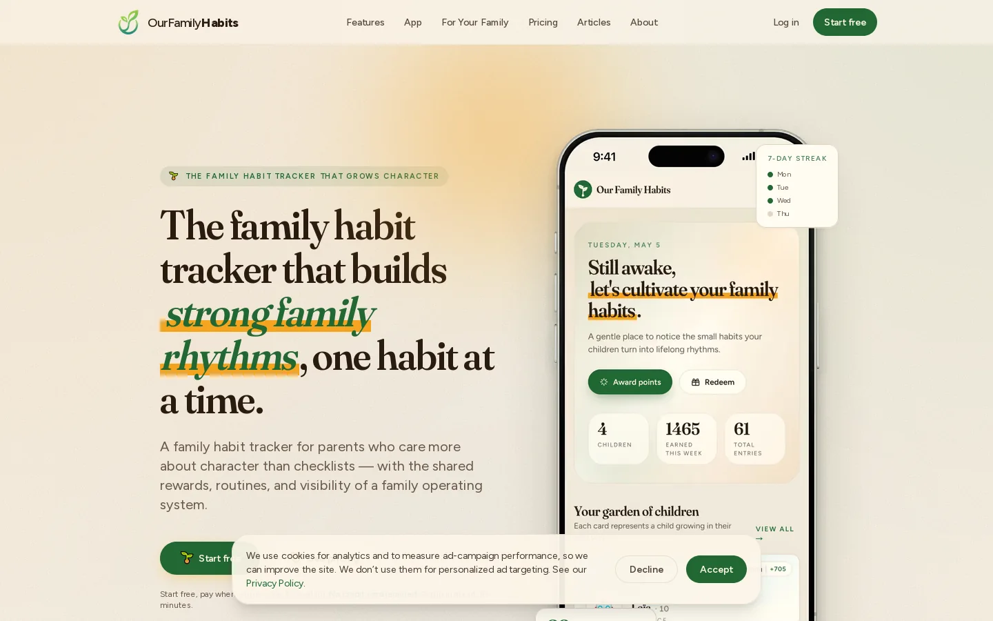 Our Family Habits Homepage screenshot