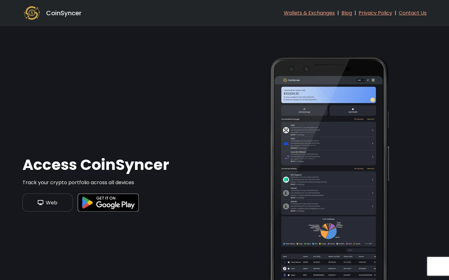 CoinSyncer Homepage screenshot