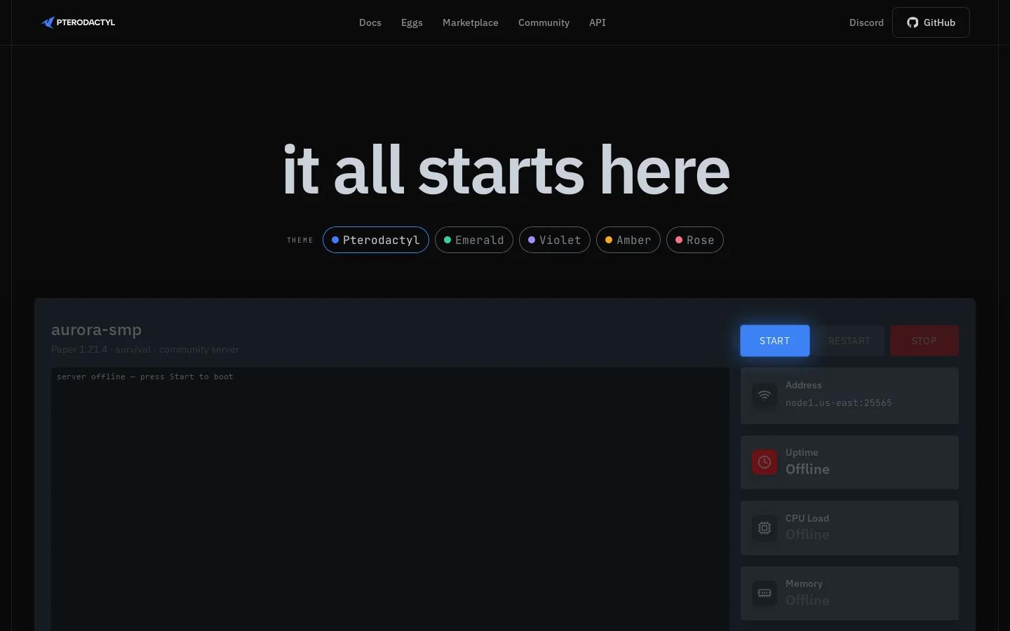 Pterodactyl Homepage screenshot