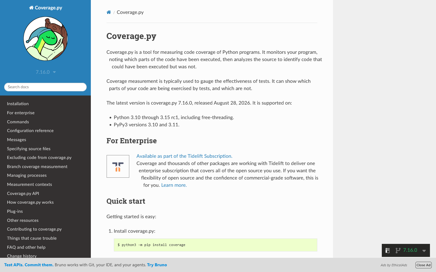 Coverage.py Homepage screenshot