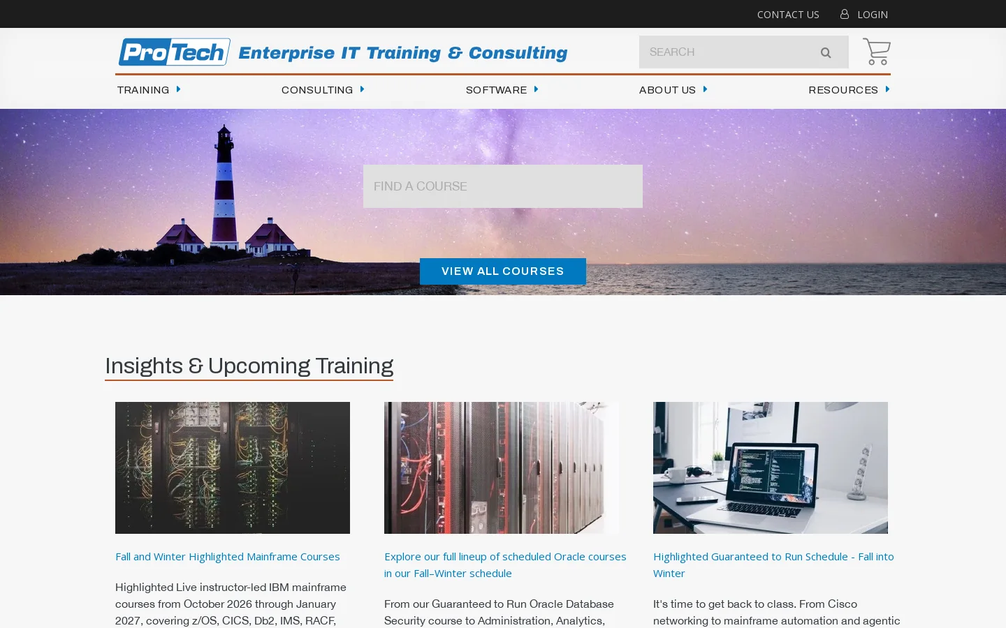 Enterprise Instructor Led IT Training Courses & Certifications | ProTech Homepage screenshot