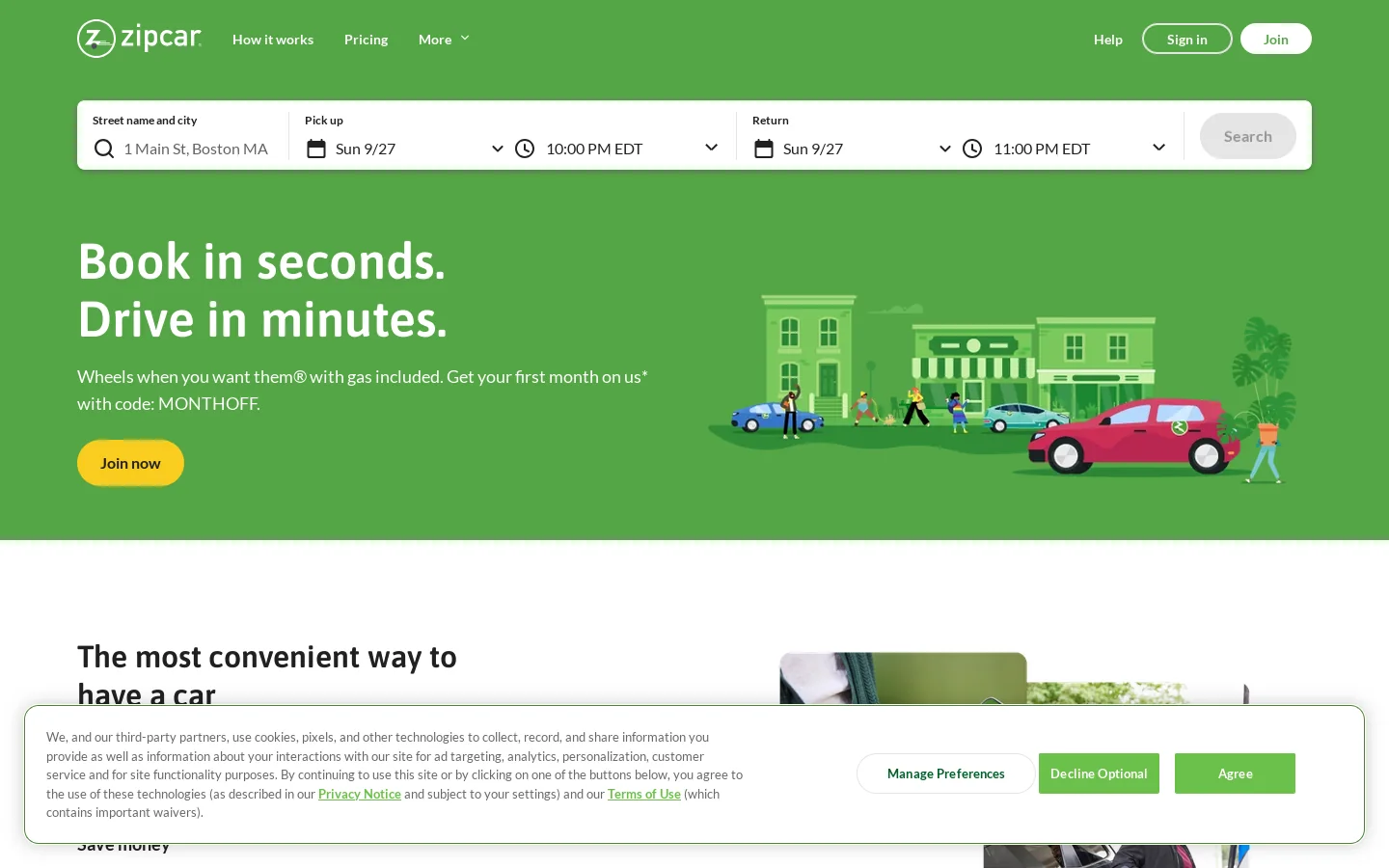 Zipcar Homepage screenshot