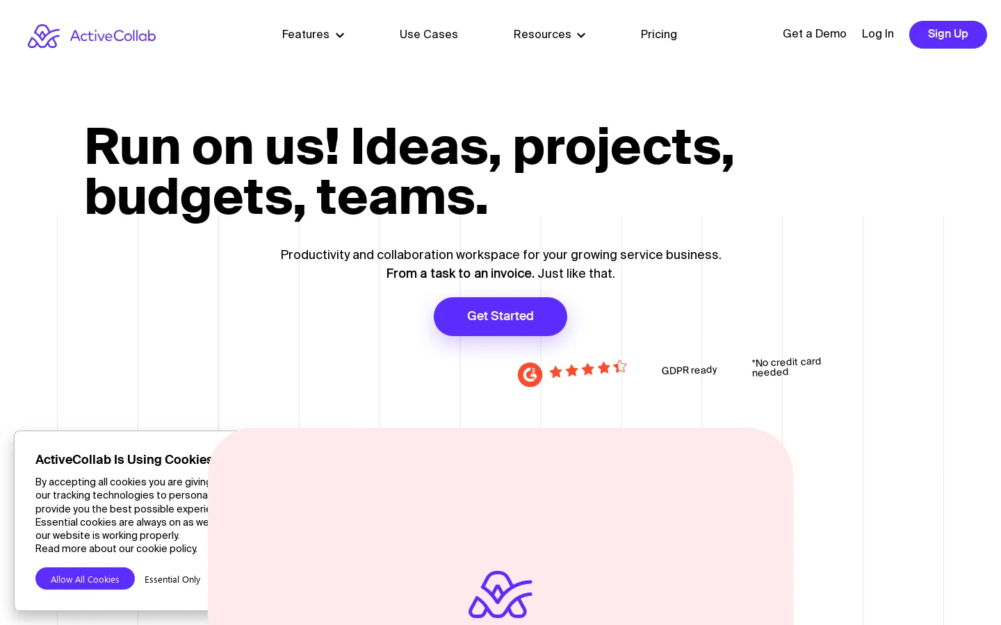 ActiveCollab Homepage screenshot