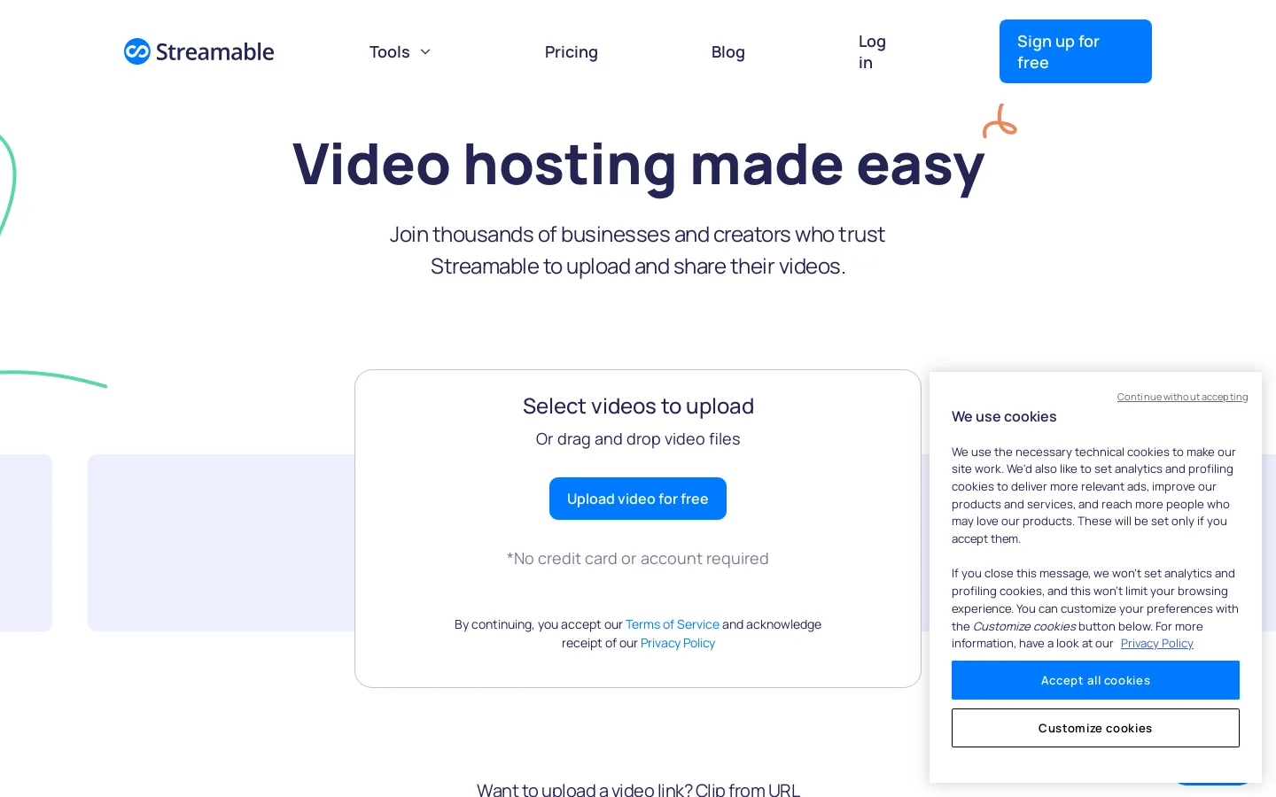 Streamable Homepage screenshot