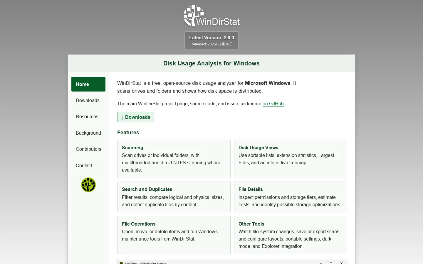 WinDirStat Homepage screenshot