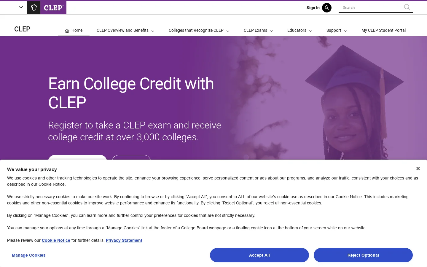 CLEP Homepage screenshot