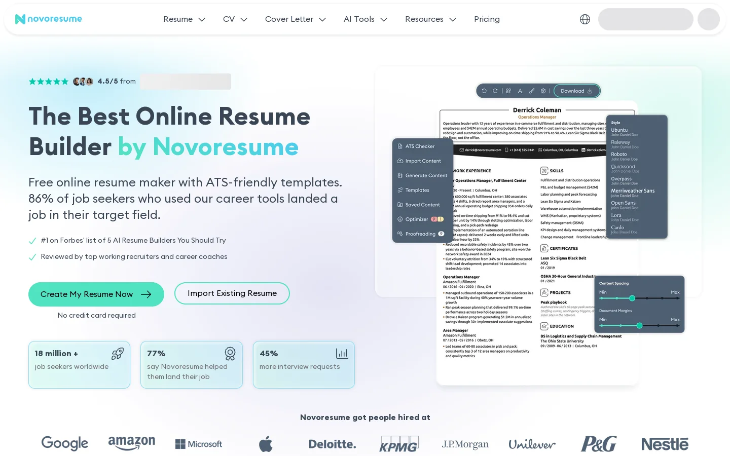 Free Online Resume Builder | Used by 18M+ Job Seekers Homepage screenshot