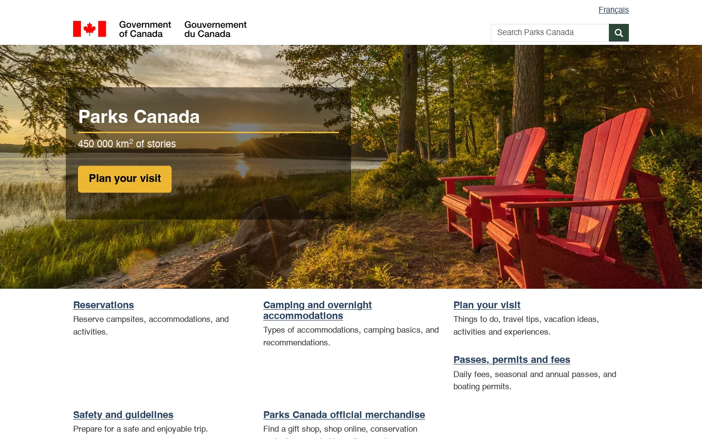 Parks Canada Homepage screenshot