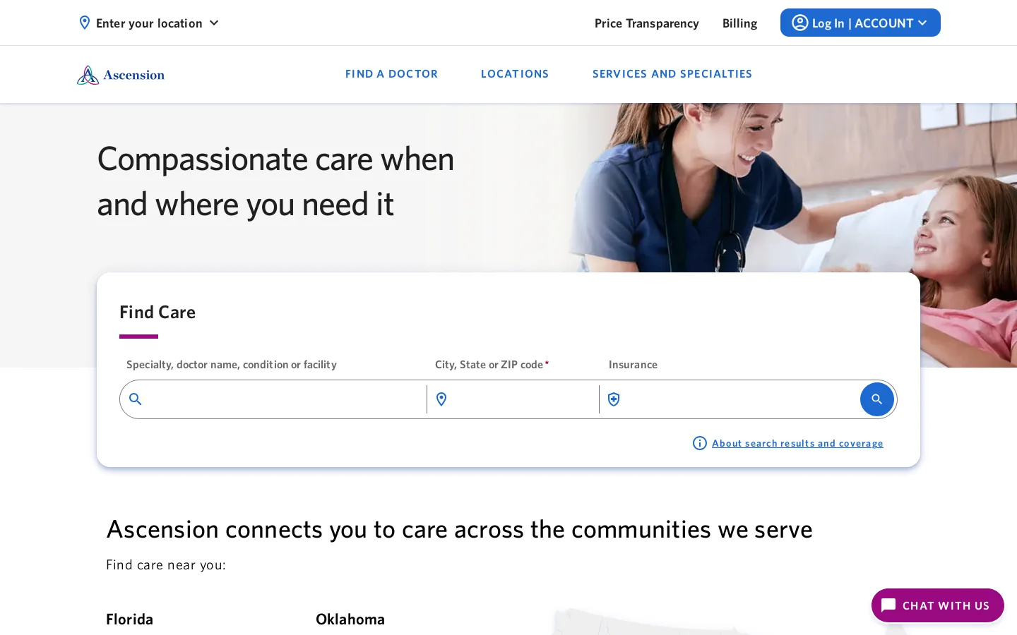 Get care | Ascension Homepage screenshot
