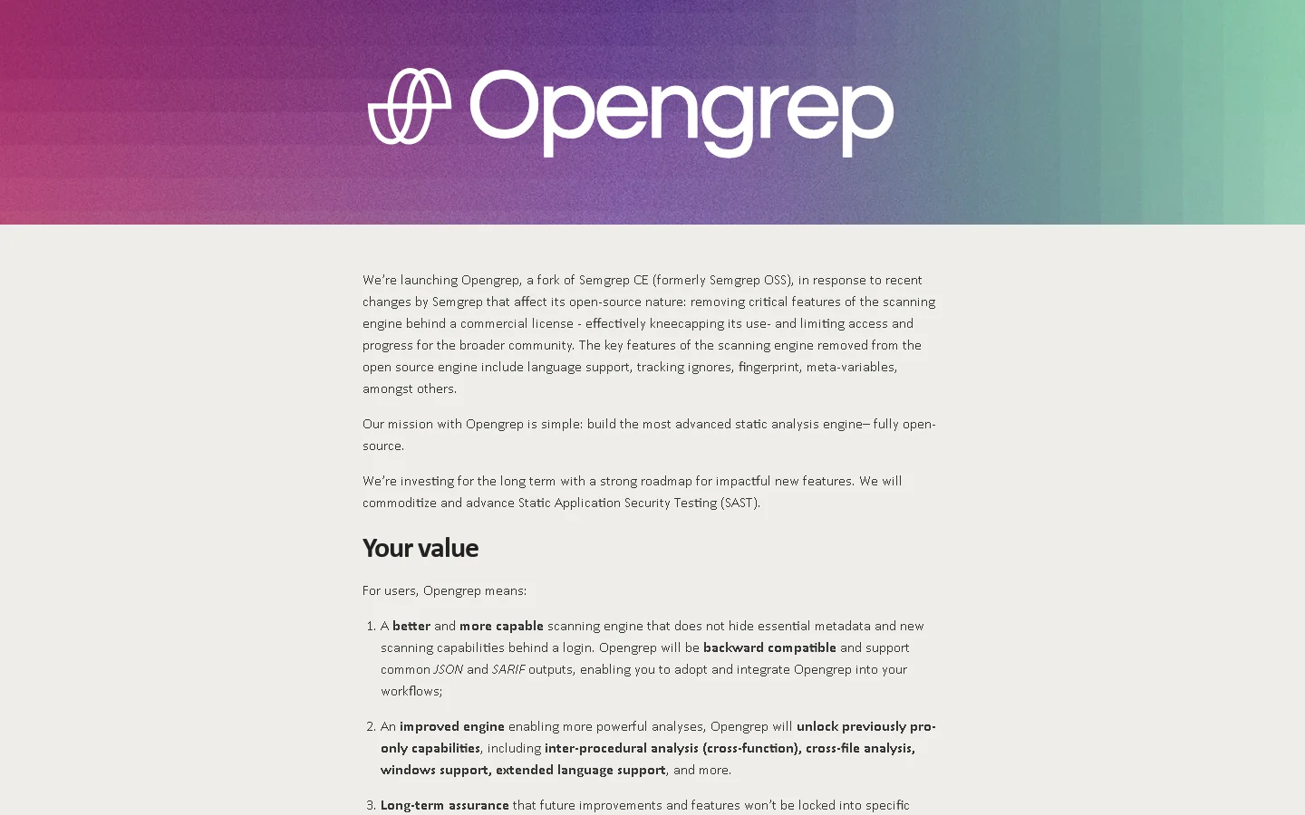 Opengrep Homepage screenshot