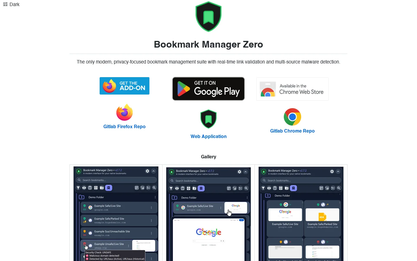Bookmark Manager Zero bmz.absolutezero.fyi Bookmark Manager Zero helps save, organize, tag, and search bookmarks or useful web links. ↗ Homepage screenshot