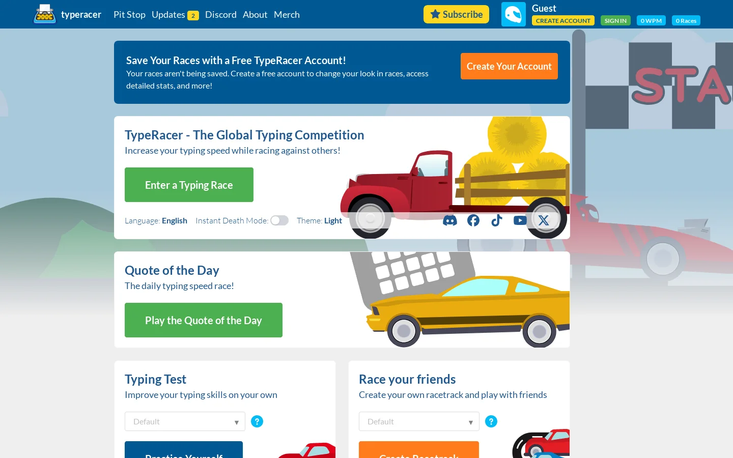 Play Typing Games and Race Friends Homepage screenshot