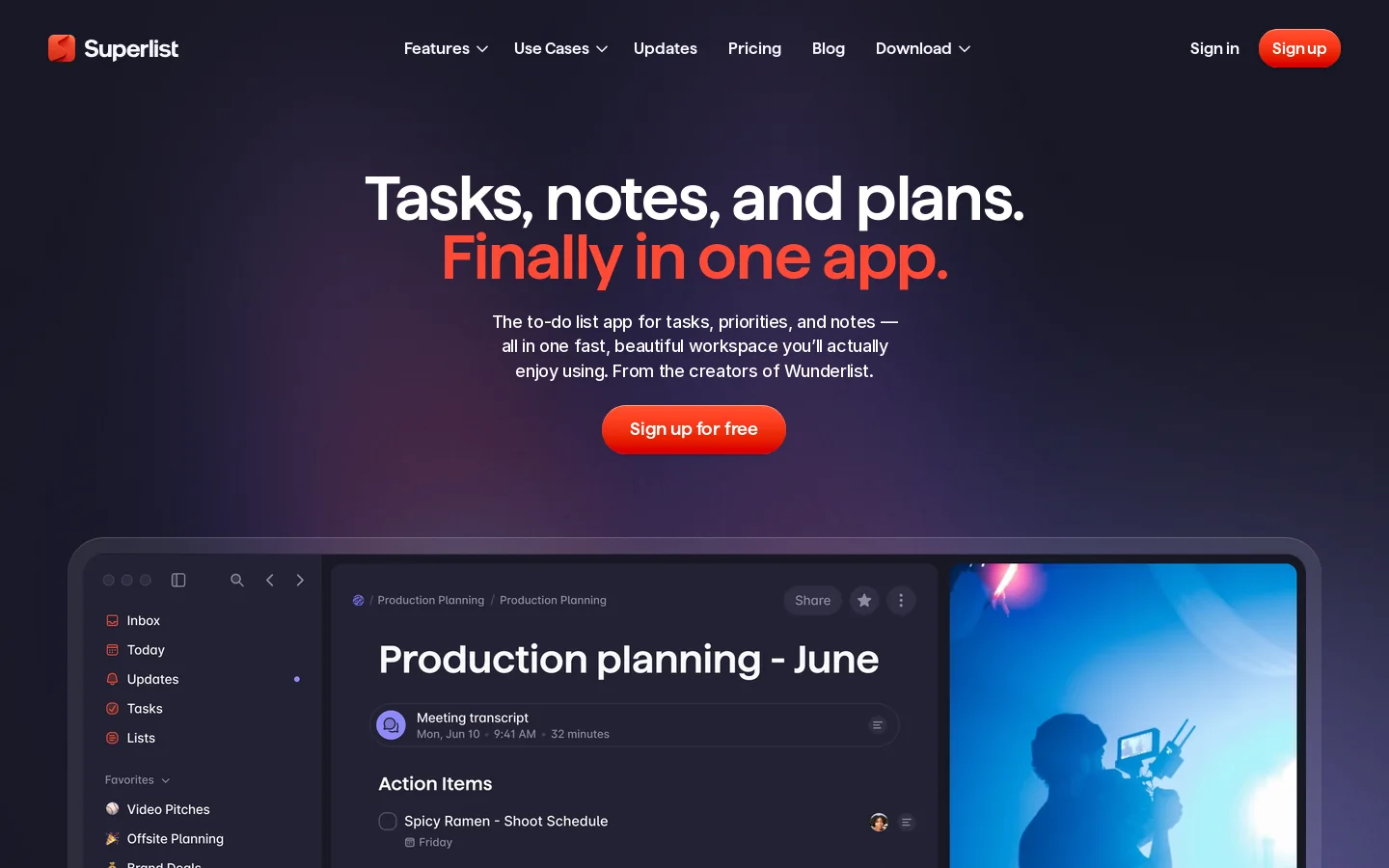 Superlist Homepage screenshot