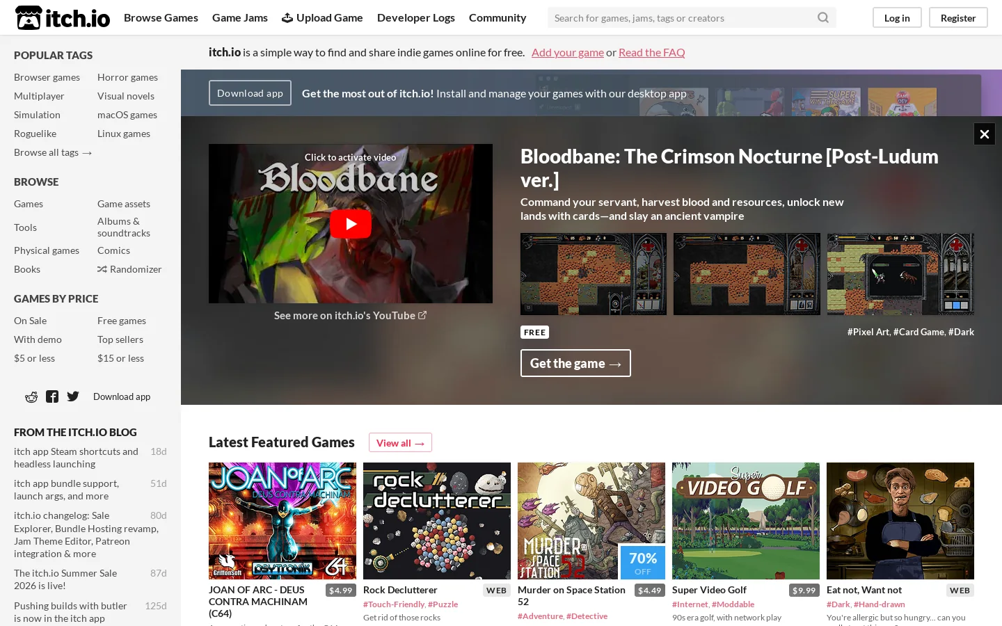 itch.io Homepage screenshot
