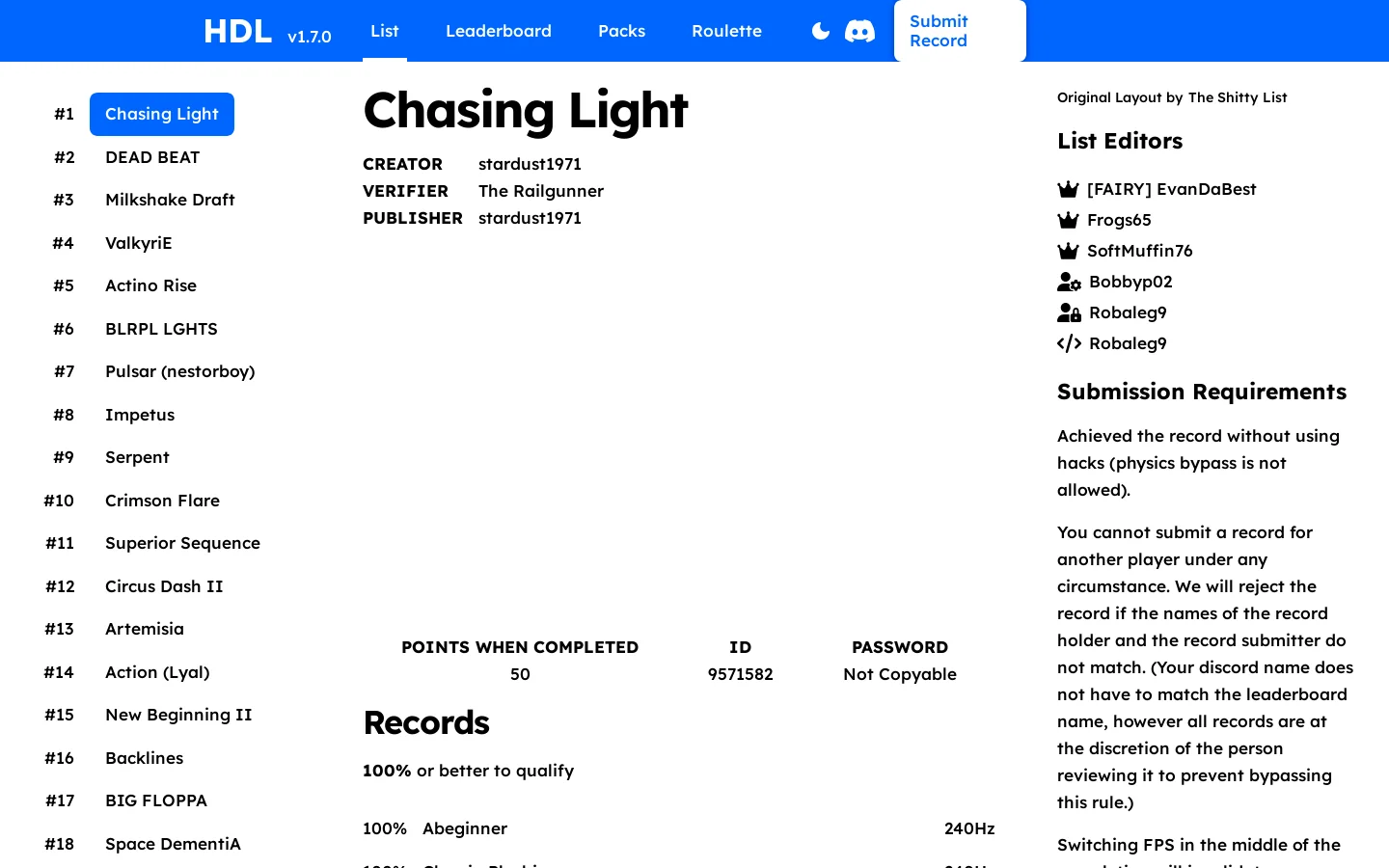 Hard Demon List Homepage screenshot