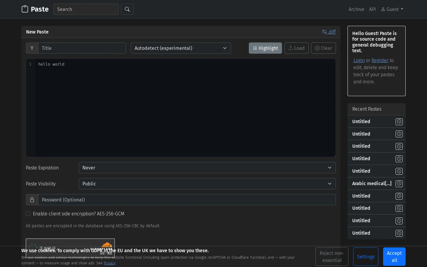Paste Homepage screenshot
