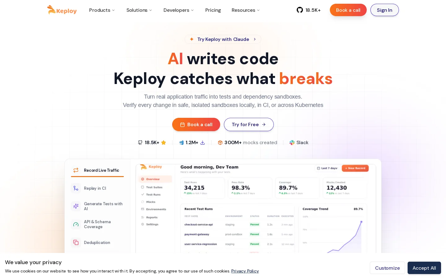 Keploy Homepage screenshot