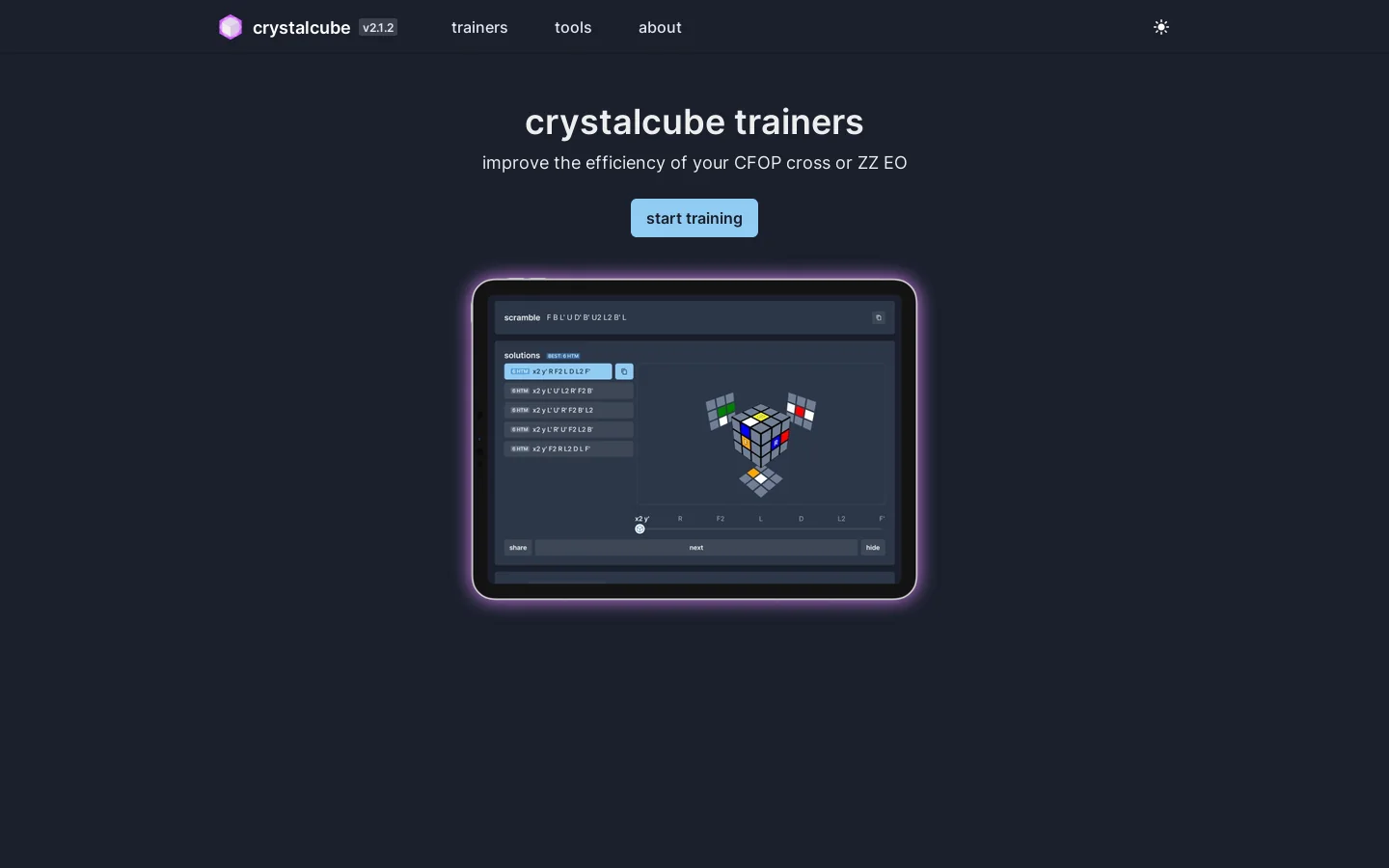 crystalcube trainers Homepage screenshot