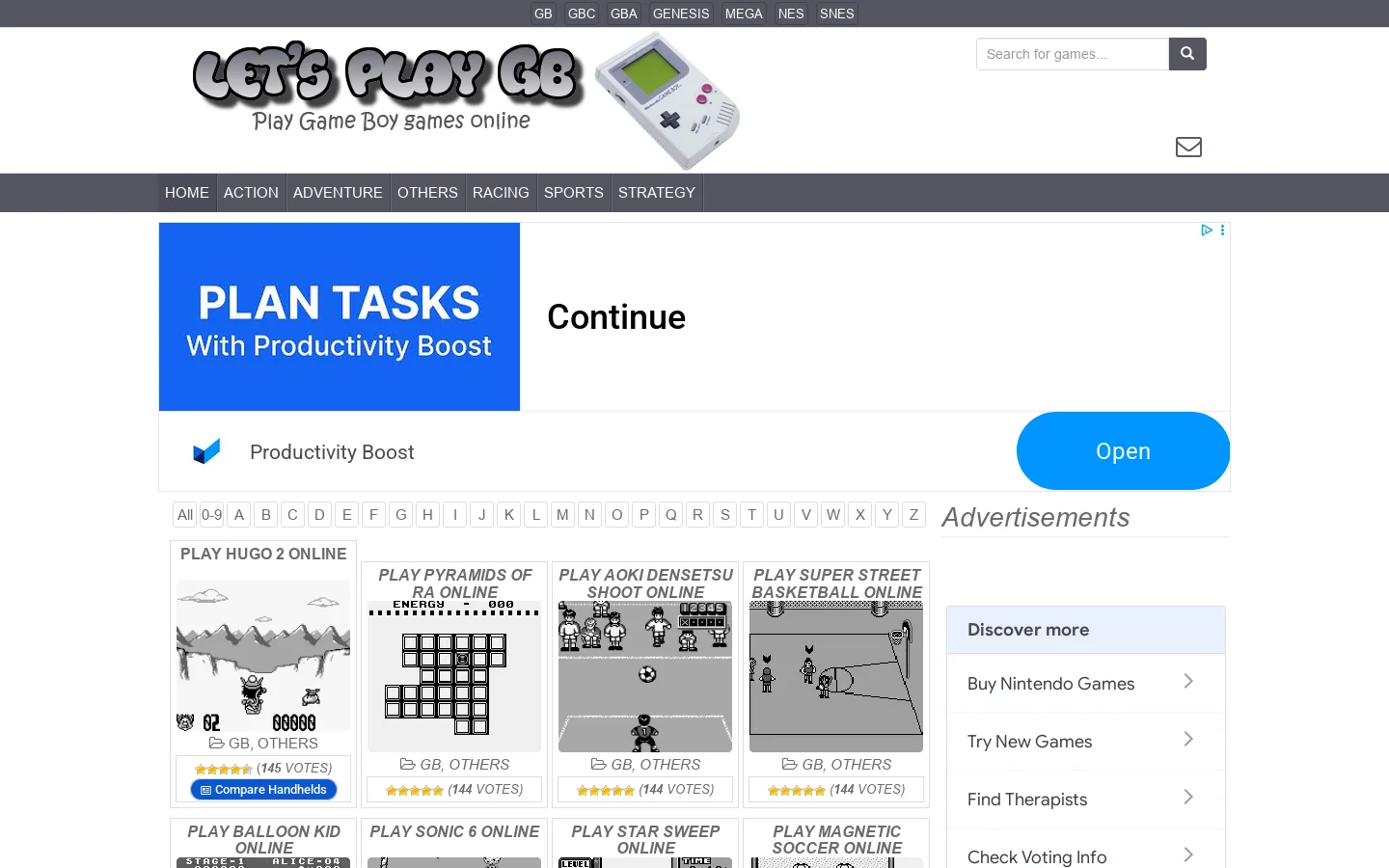 Let's Play GB Homepage screenshot