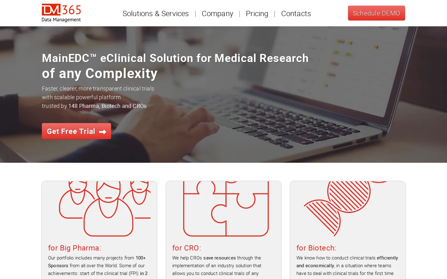DM365: MainEDC – EDC and IWRS System Homepage screenshot