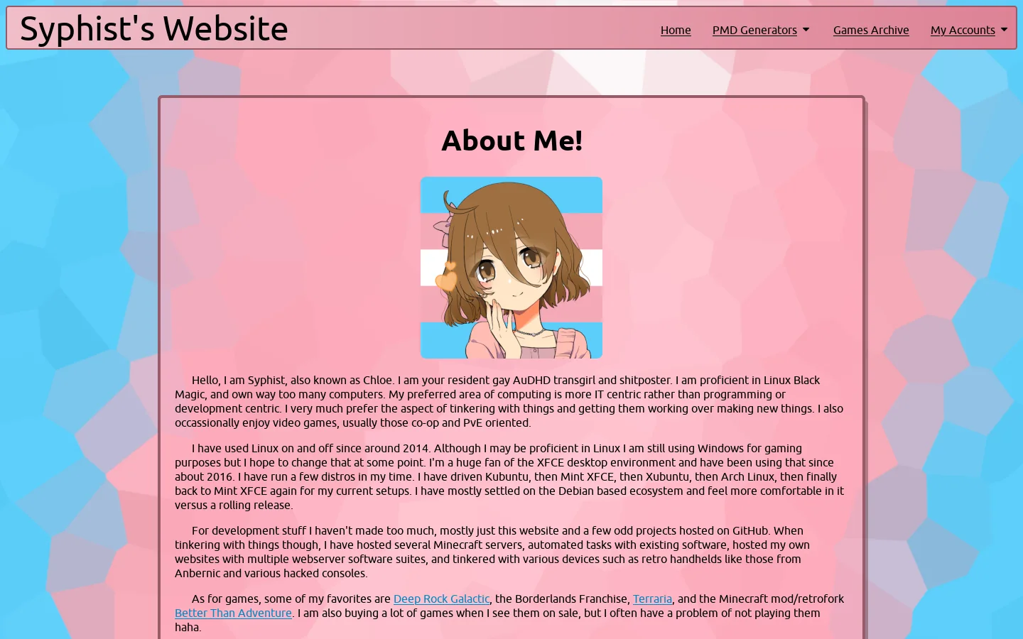 Syphist's Website Homepage screenshot