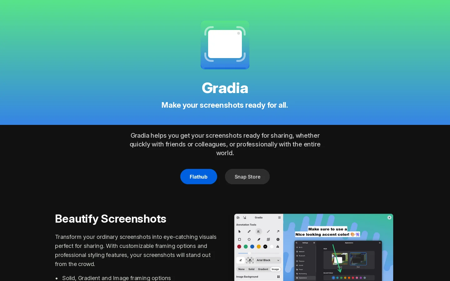 Gradia Homepage screenshot