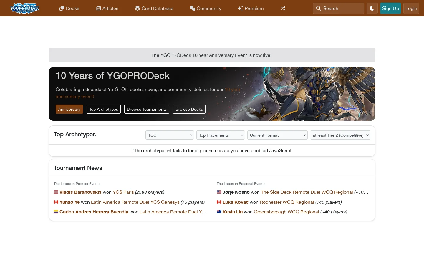 YGOPRODeck Homepage screenshot