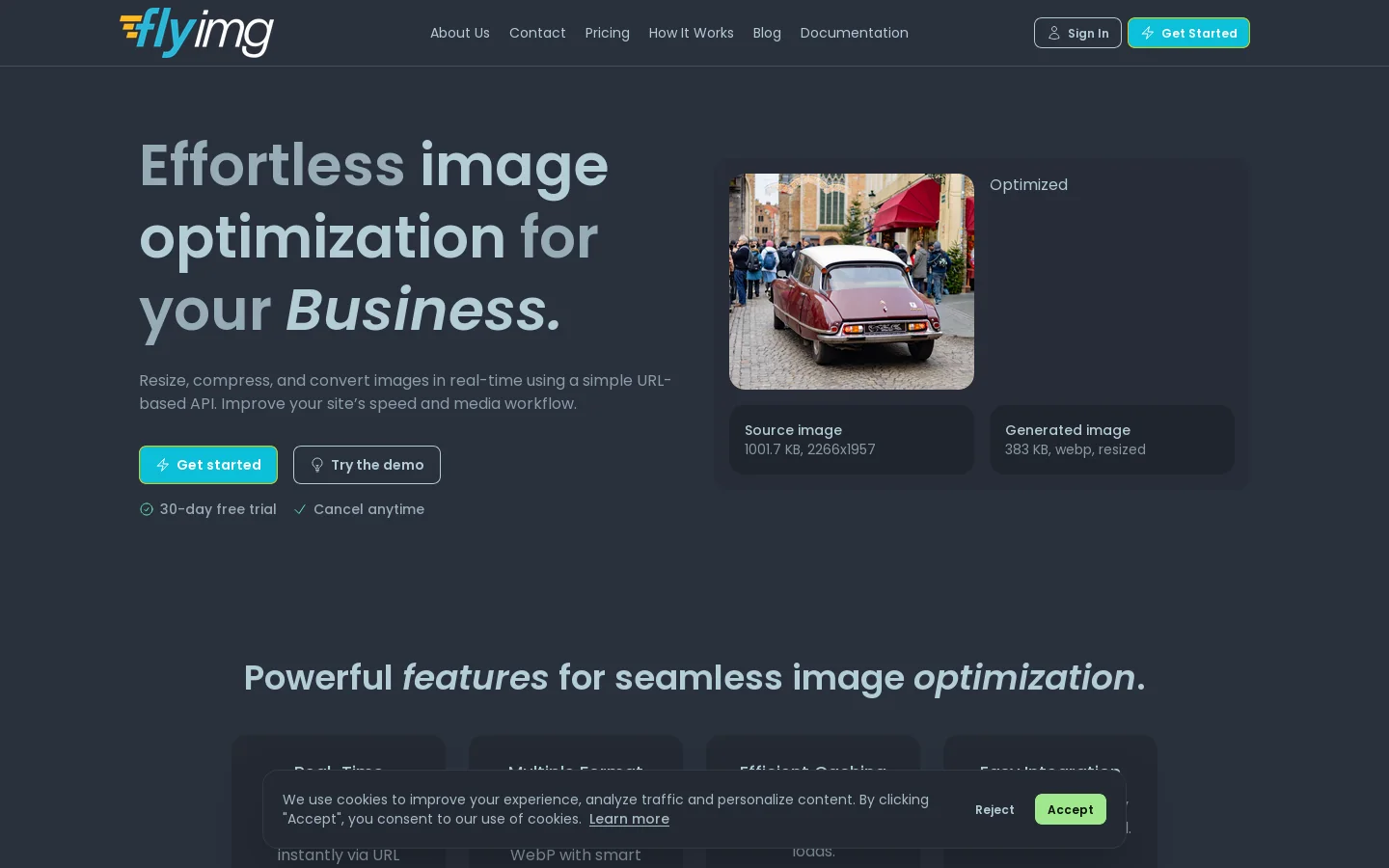 Effortless image optimization for your business Homepage screenshot