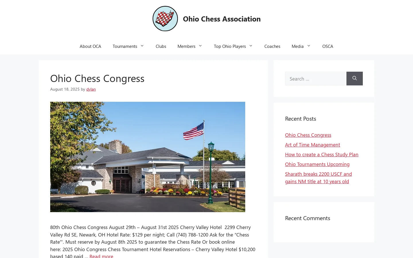 Ohio Chess Association – Promoting Chess in Ohio Homepage screenshot