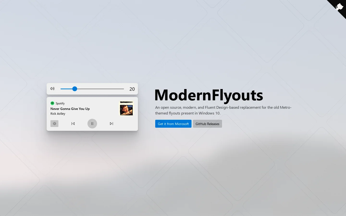 ModernFlyouts Homepage screenshot