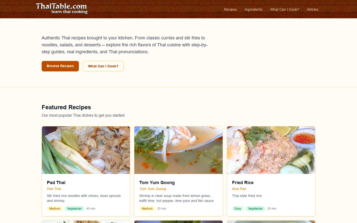 ThaiTable Homepage screenshot