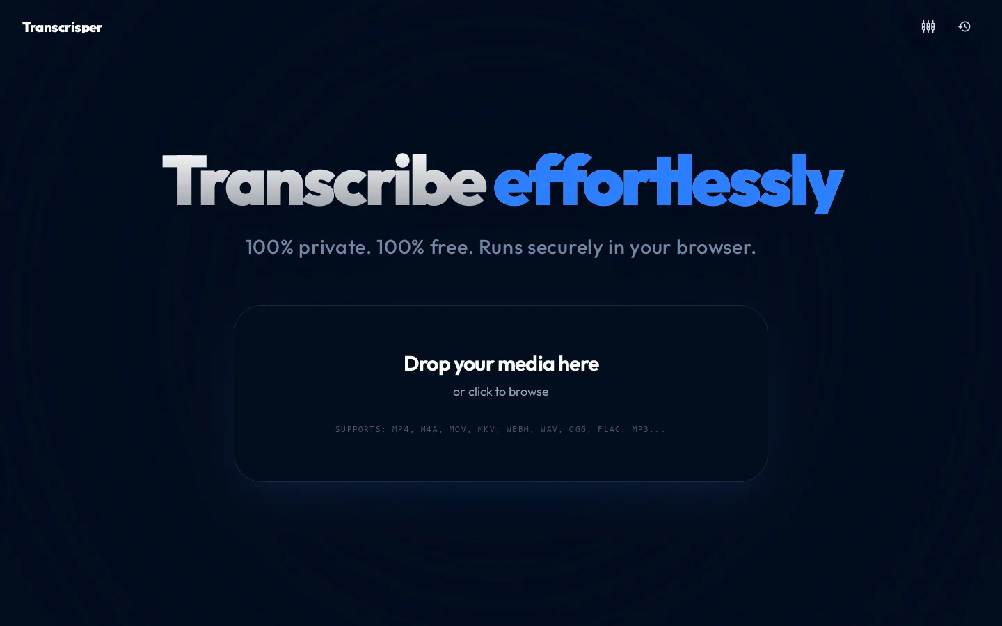 Transcrisper Homepage screenshot