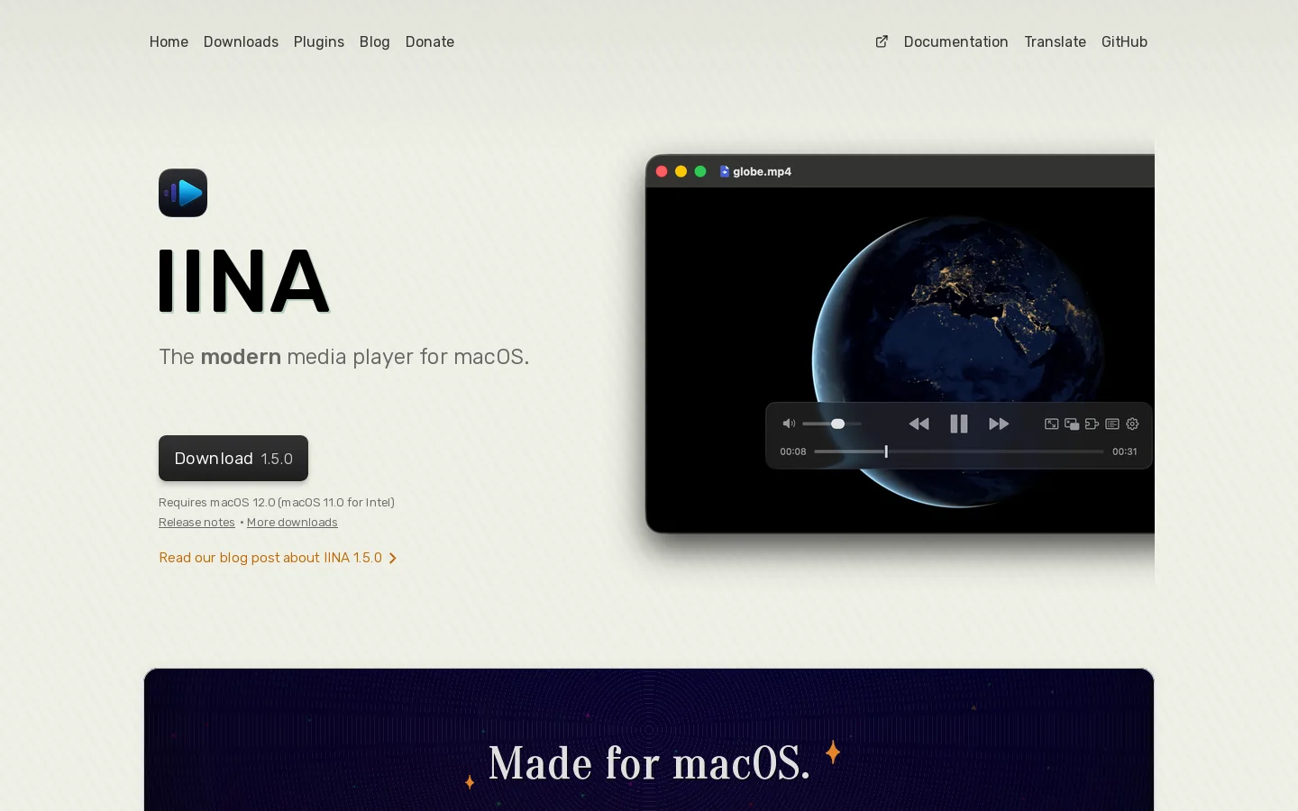 IINA Homepage screenshot