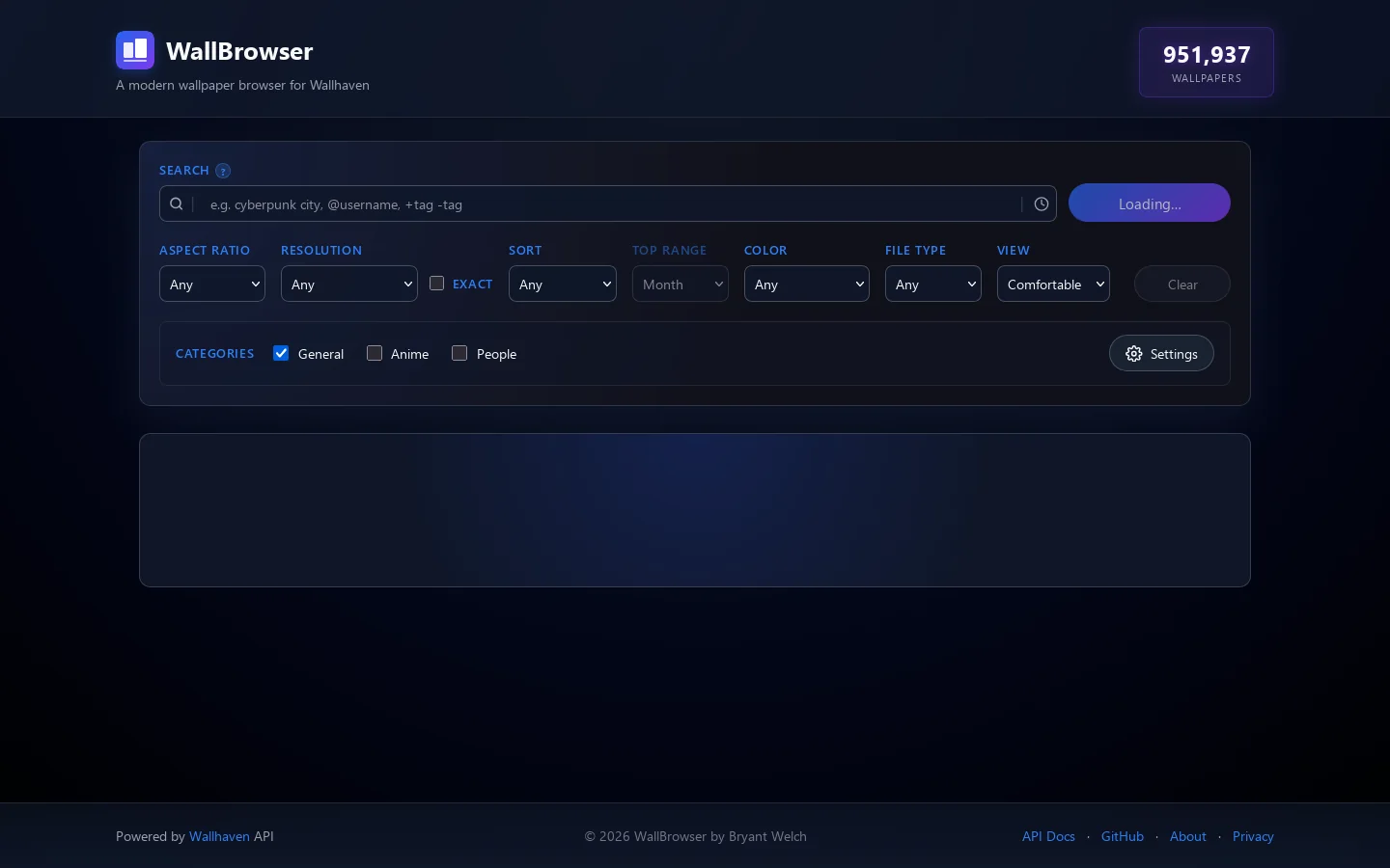 WallBrowser Homepage screenshot