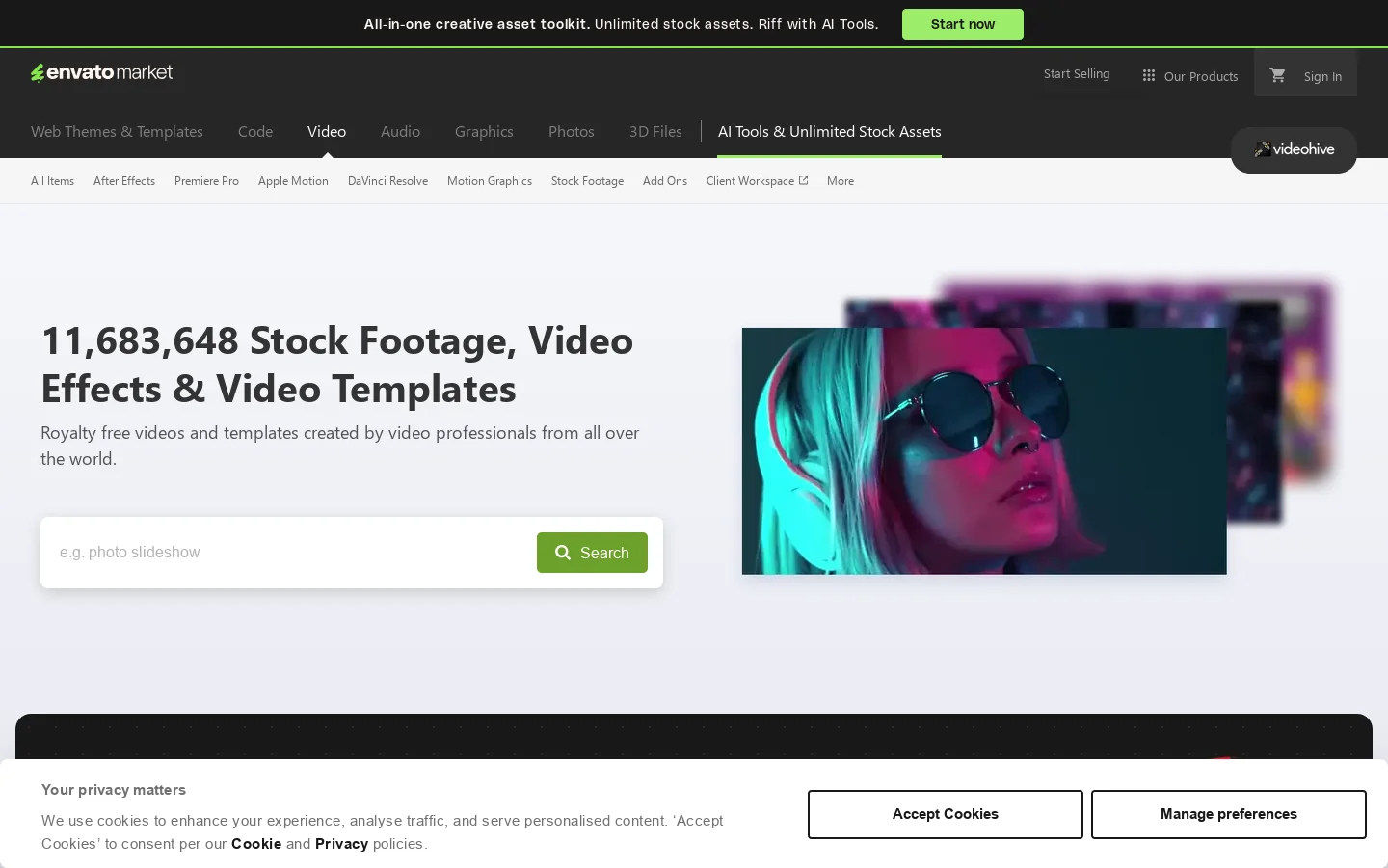 VideoHive Homepage screenshot