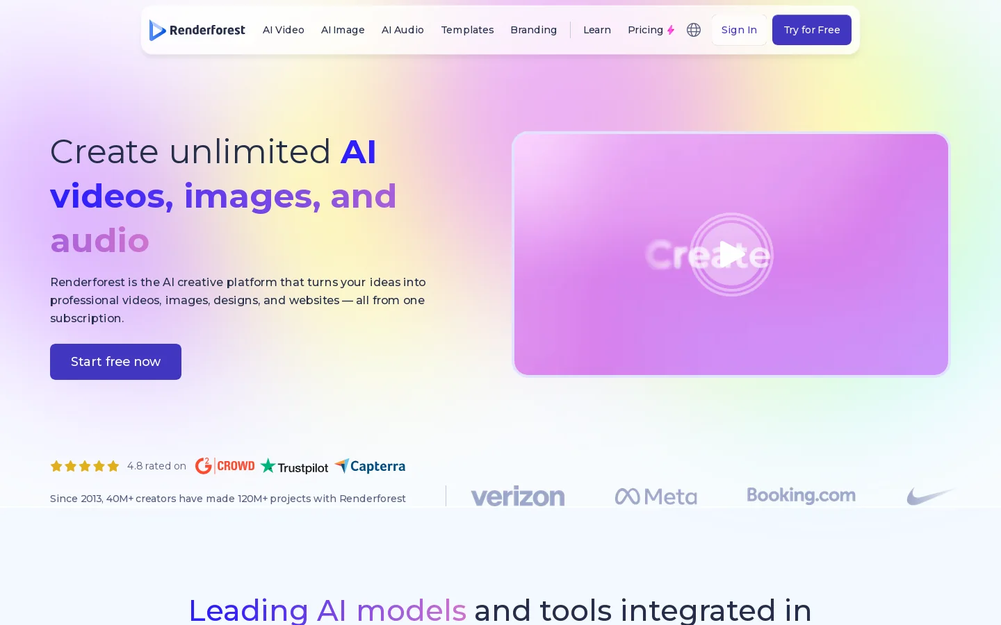Renderforest Homepage screenshot