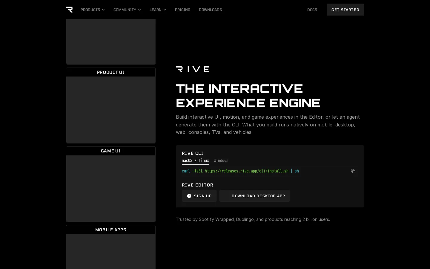 Rive Homepage screenshot