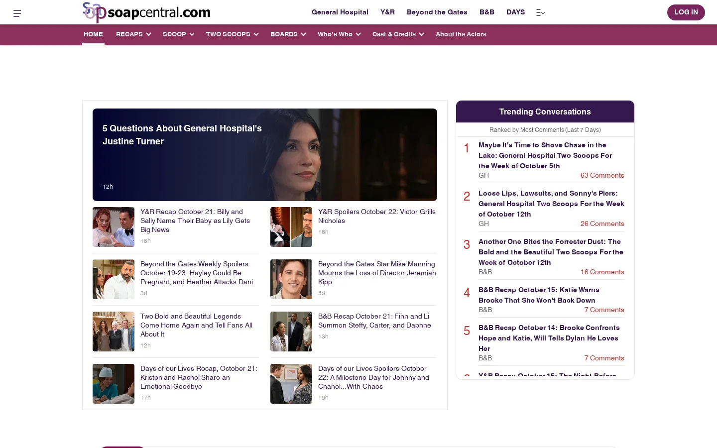 Soap Central Homepage screenshot
