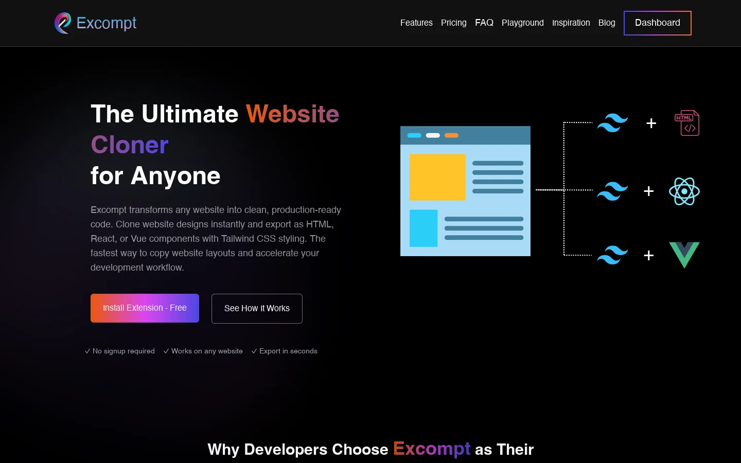 Excompt Homepage screenshot