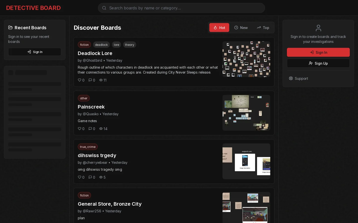 Detective Board Maker Homepage screenshot