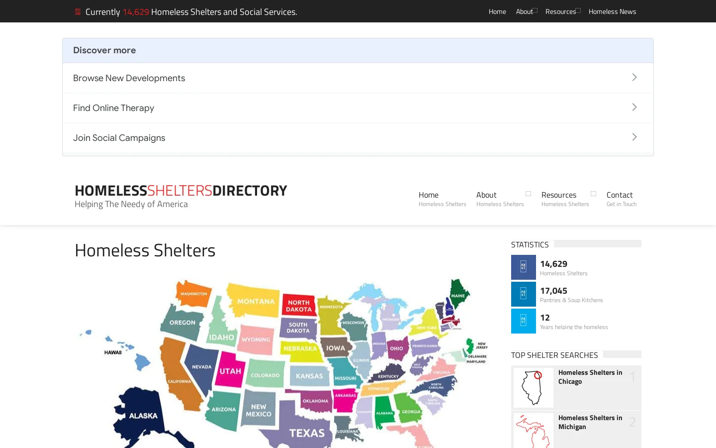 Homeless Shelters | Find Homeless Shelters | Homeless Shelter Search Homepage screenshot
