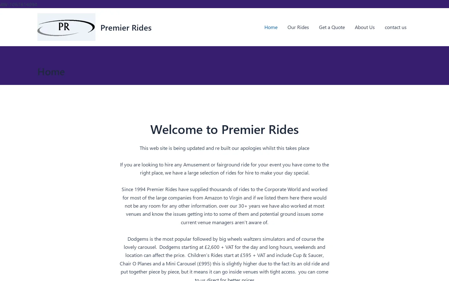 Fairground and Amusement Rides for Hire Homepage screenshot