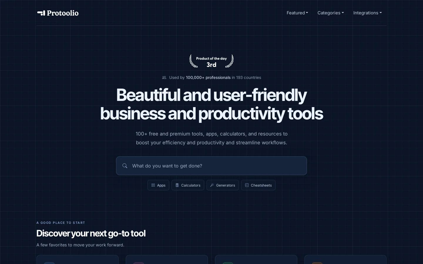 Protoolio Homepage screenshot