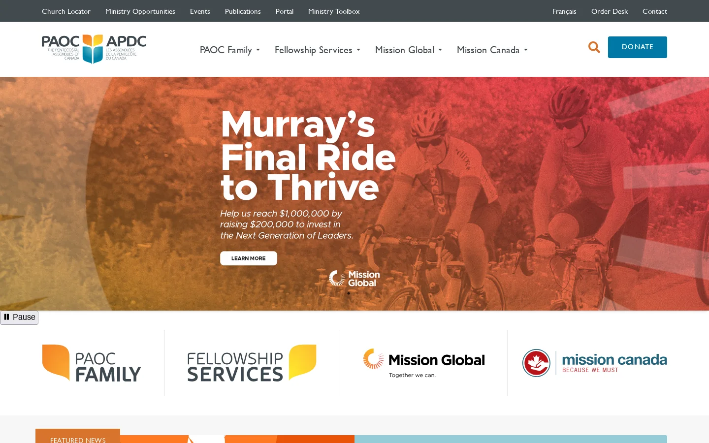 The Pentecostal Assemblies of Canada Homepage screenshot