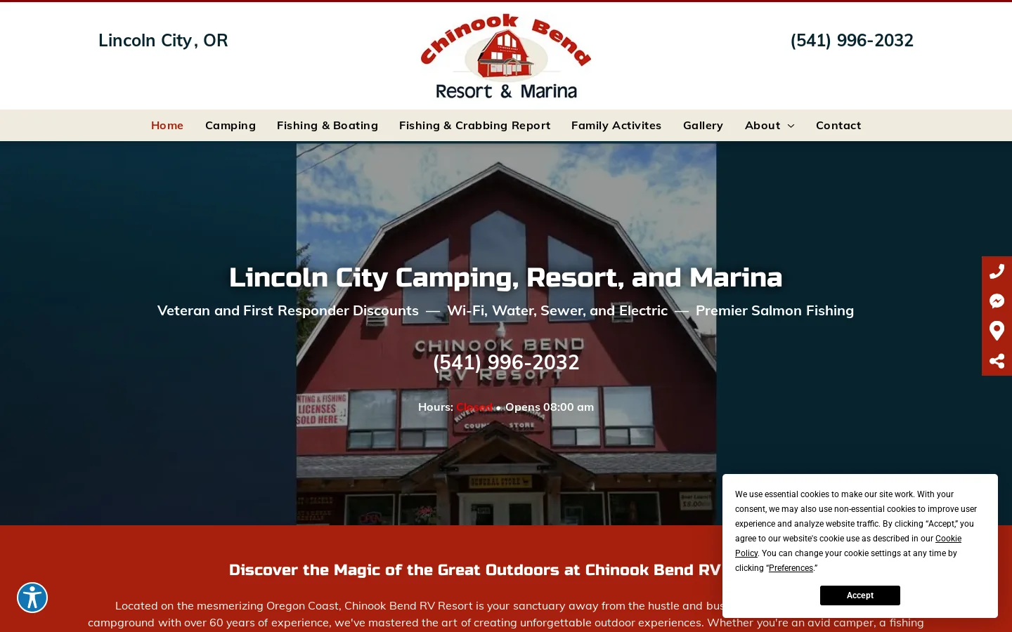 Chinook Bend RV Resort Homepage screenshot